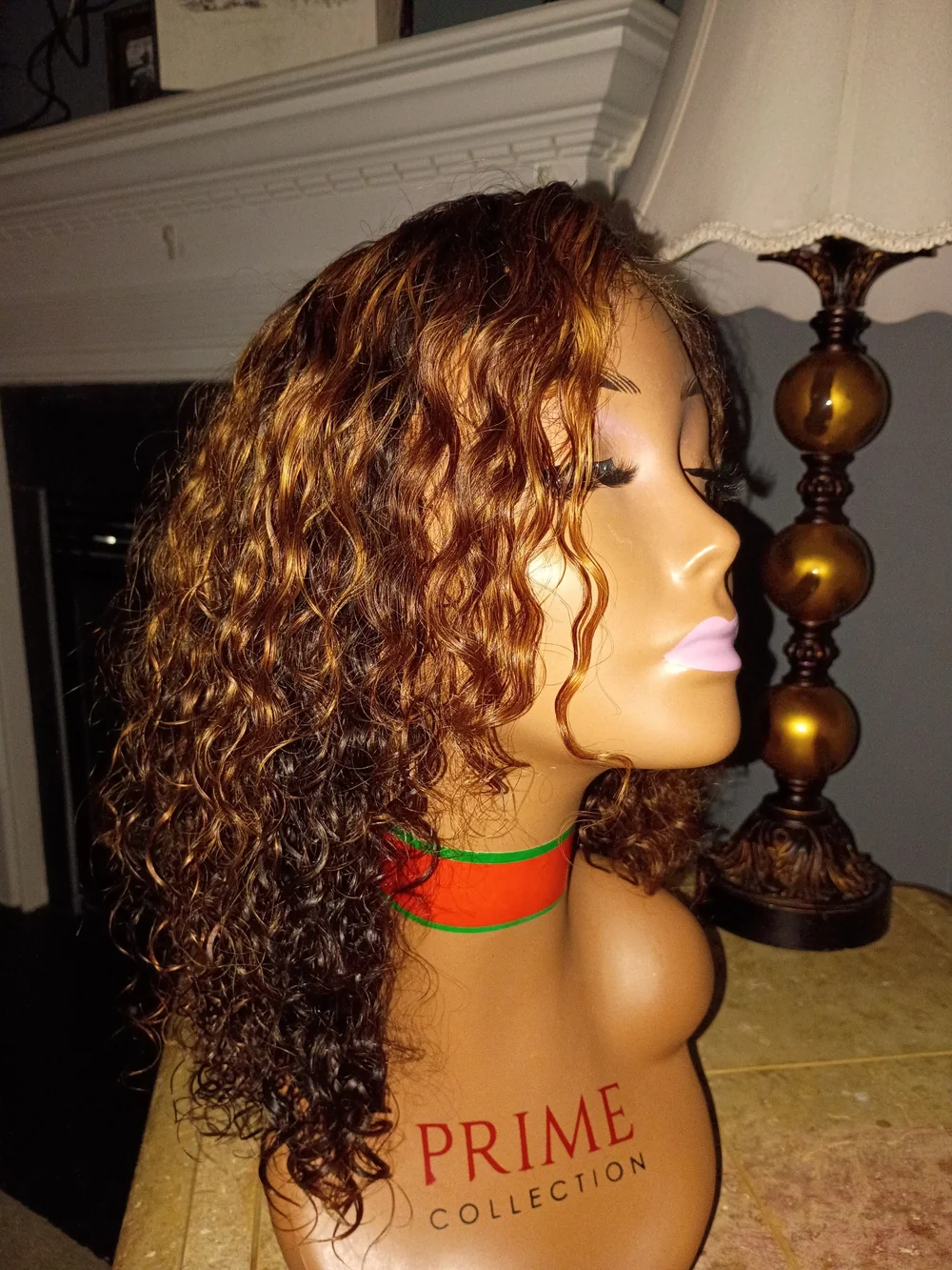 Curly Lace Front Wig - Brown with Golden Caramel Highlights